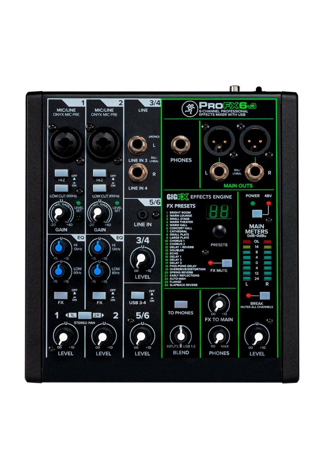 Mixer Mackie Analogico 6 Canales Usb C/Fx PROFX6V3