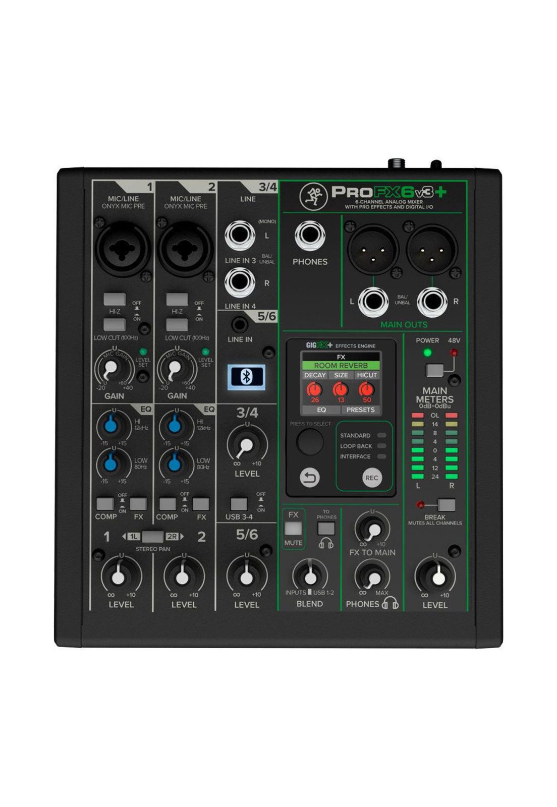 Mixer Analógico 6 Canales- Usb C/Fx+Bt+Loopback Profx6V3+