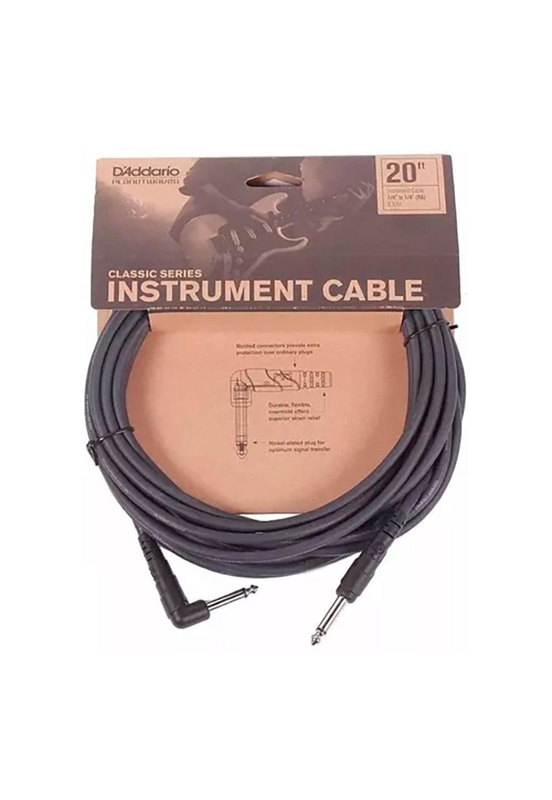Cable Instrumento Planet Waves 1/4 6,10M Classic Series (Plugs: Recto/En L) PW-CGTPRORA-20