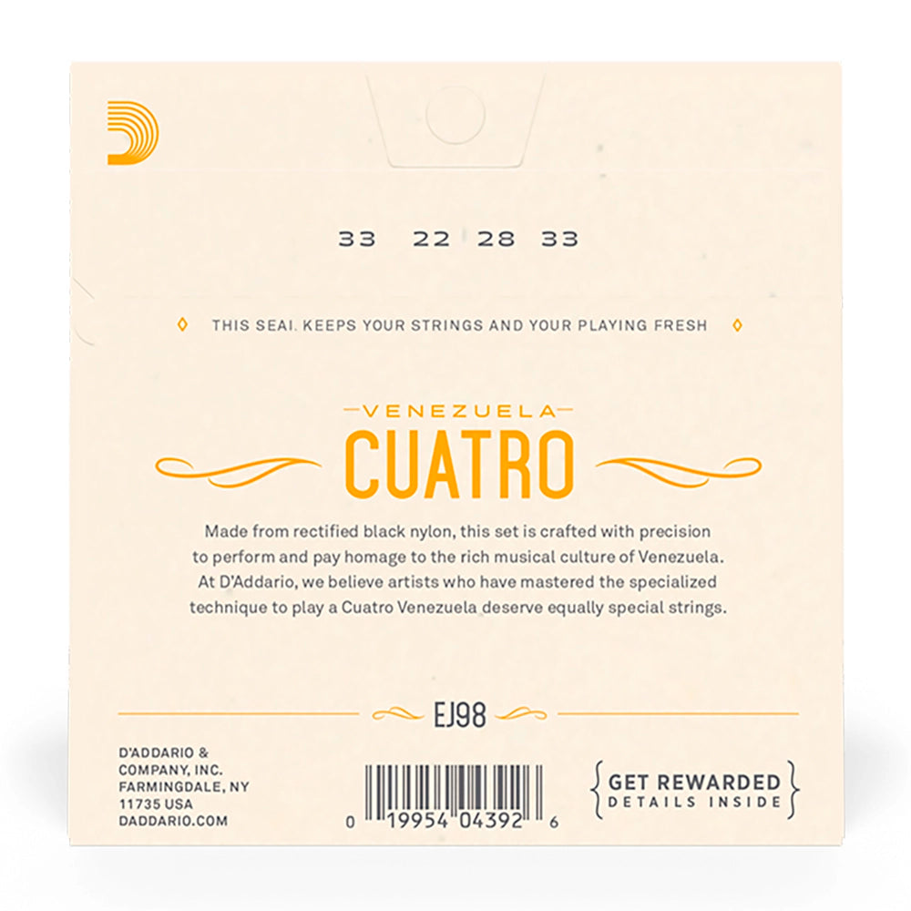 Cuerdas Cuatro Venezolano Daddario Nylon Negro EJ98