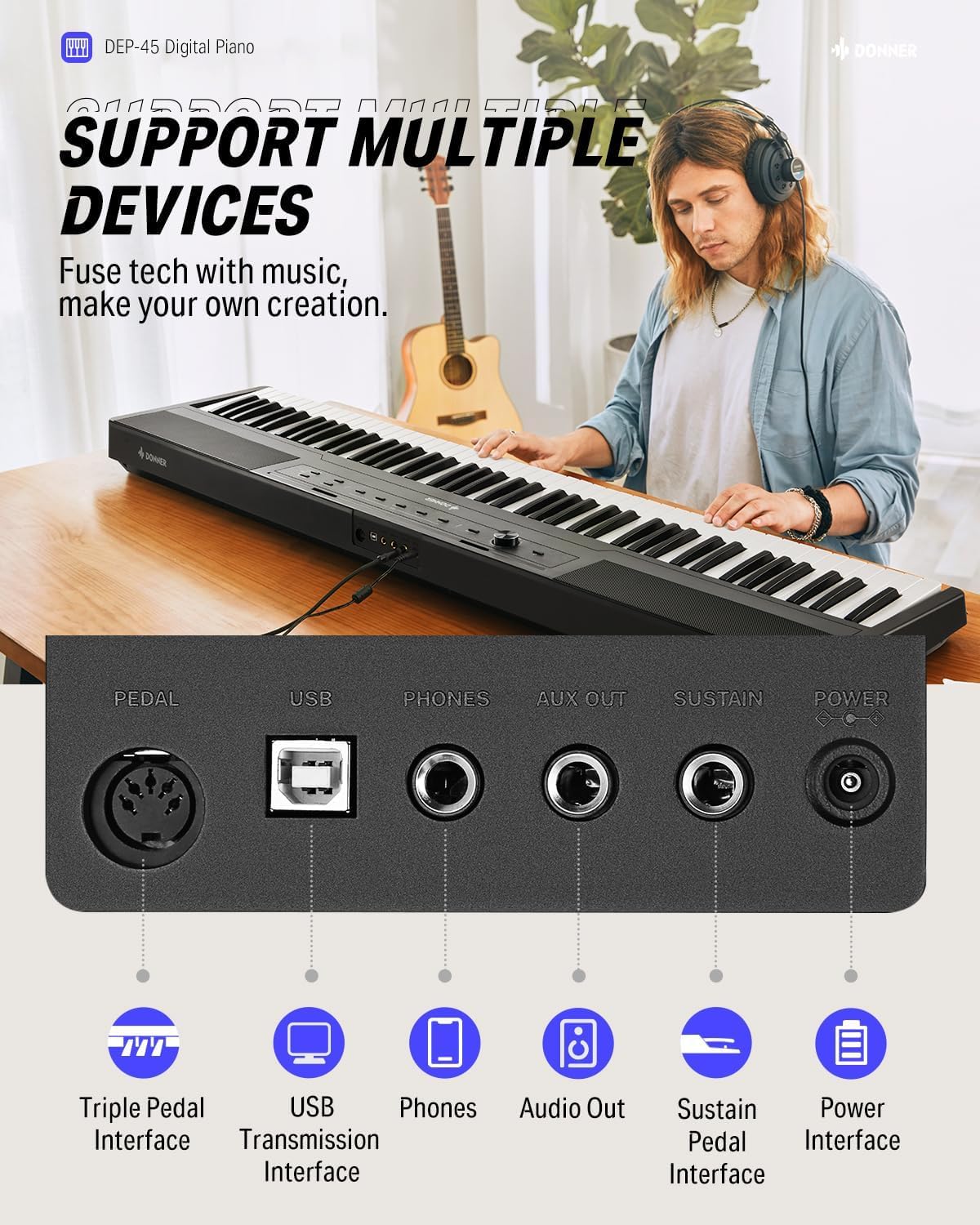 Piano Digital 88 Teclas Semi-Contrapesadas Dep-45 Donner