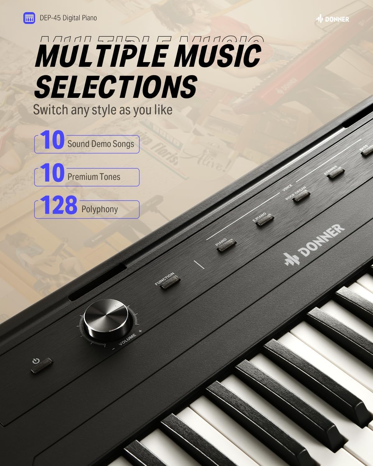 Piano Digital 88 Teclas Semi-Contrapesadas Dep-45 Donner