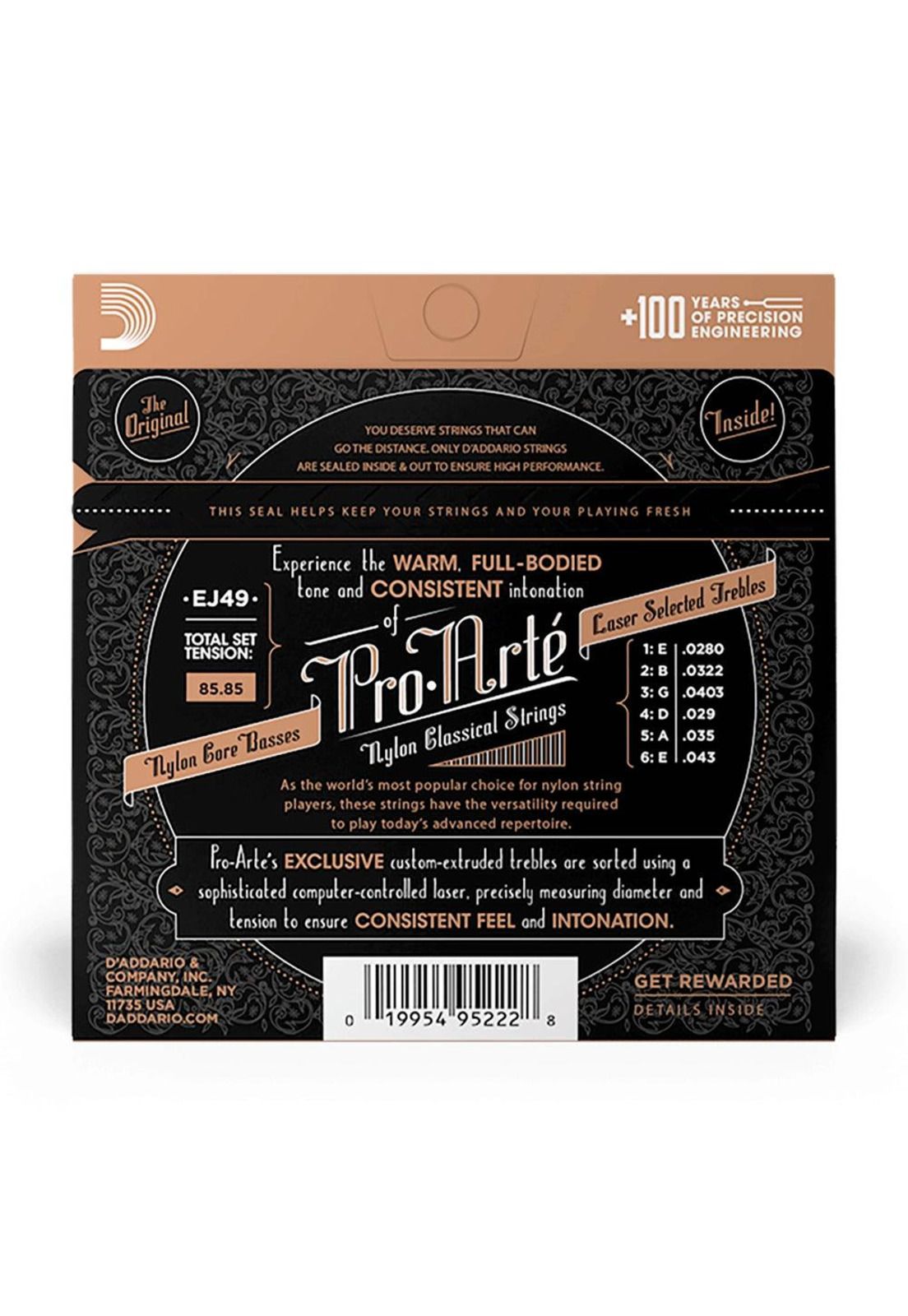 Cuerdas Guitarra Nylon Daddario ProArte Entorchado Plata/Nylon Negro (Tensión Normal) EJ49