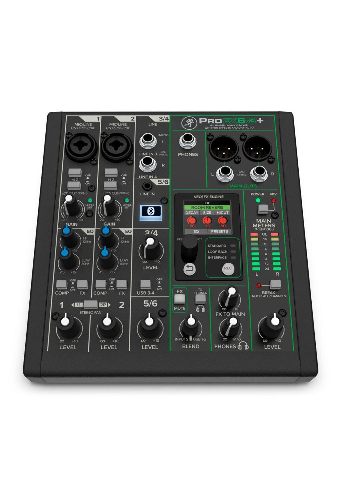 Mixer Analógico 6 Canales- Usb C/Fx+Bt+Loopback Profx6V3+
