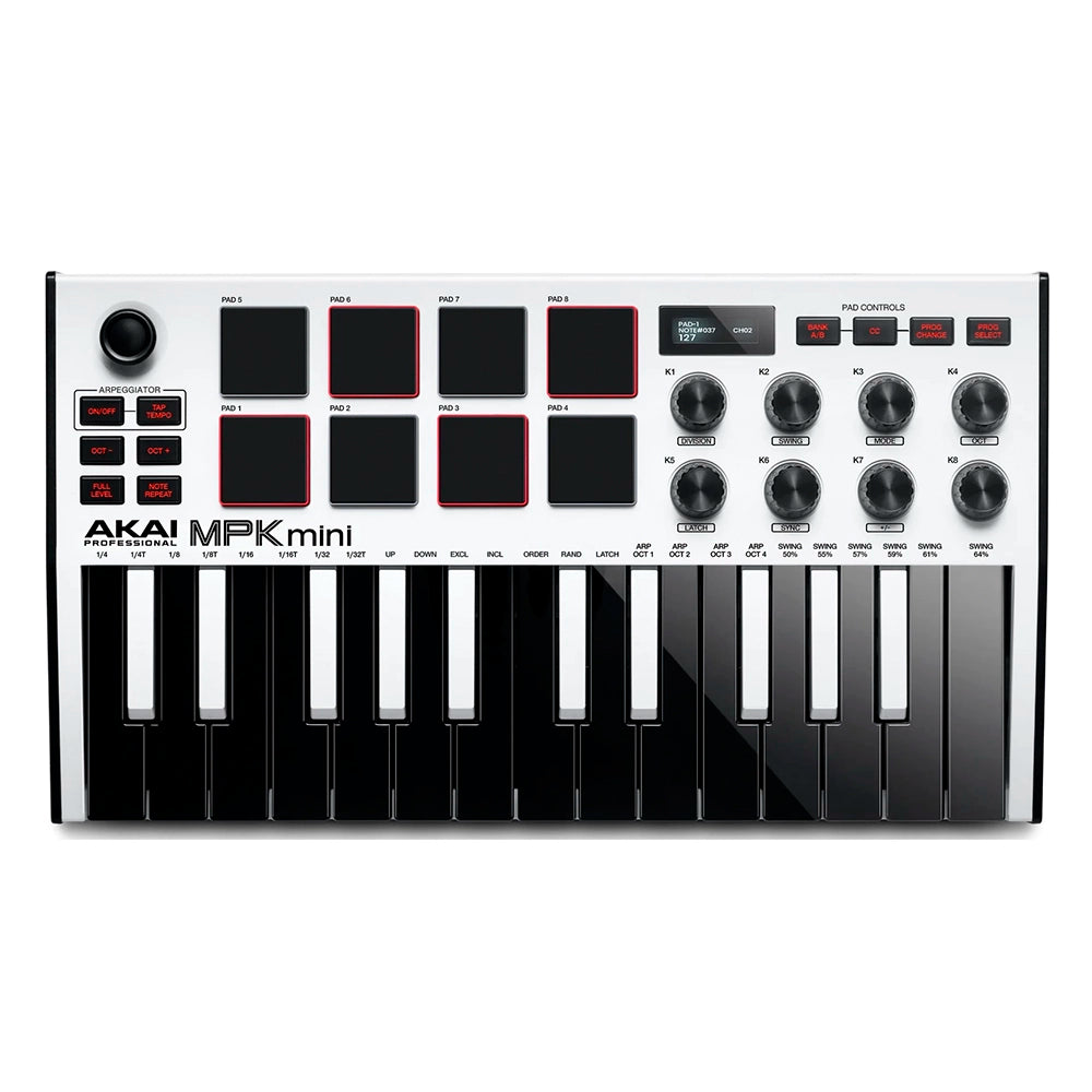 Teclado Controlador Akai Usb 32Mt Mpk Mini Mk3 Special Edition White MPKMINI3W