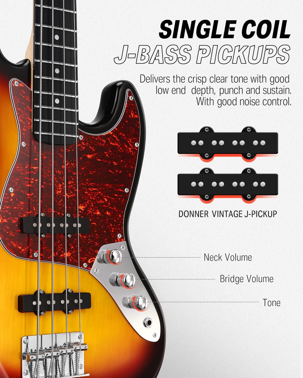 Bajo Electrico J Bass Sunburst Djb-510S Donner