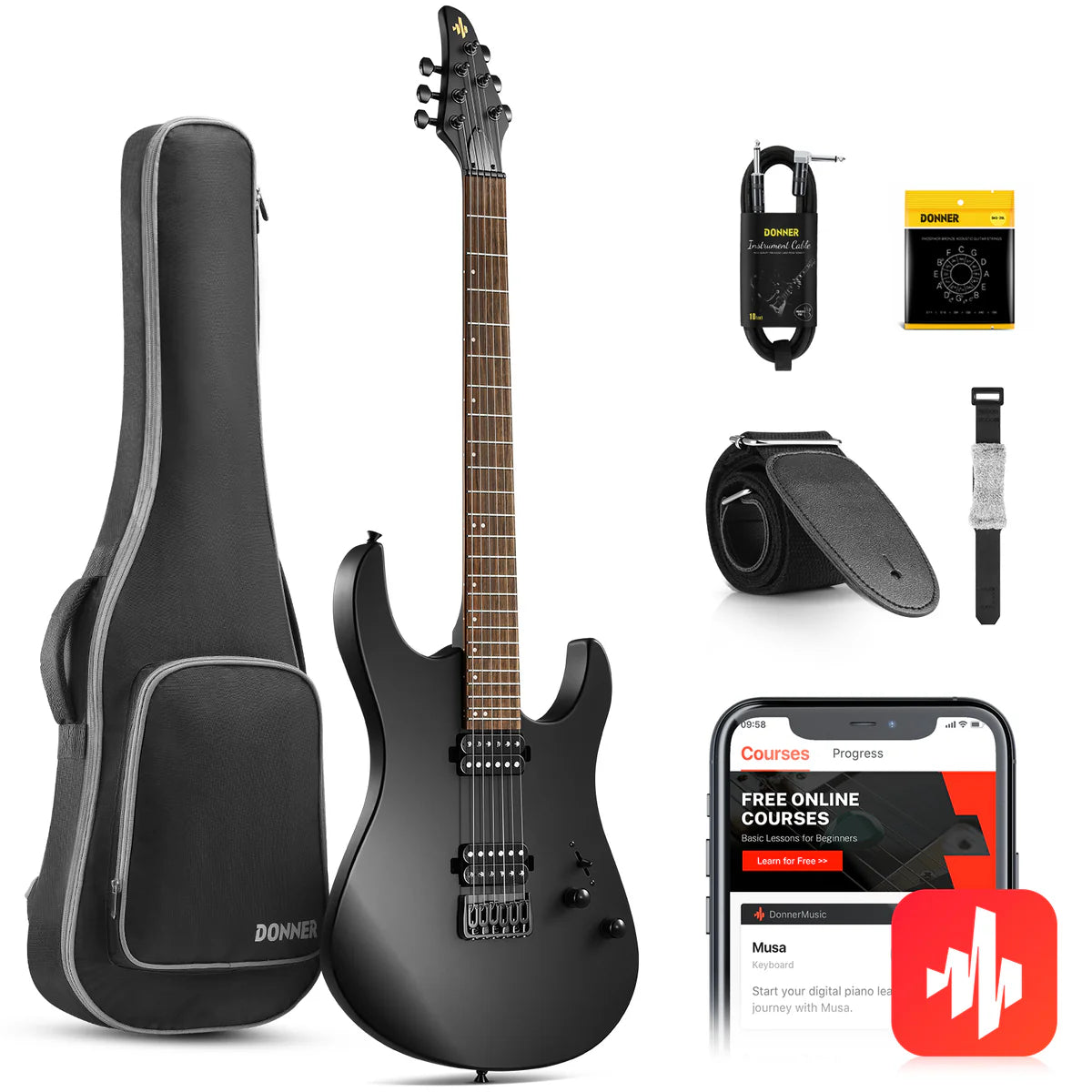 Guitarra Electrica Superstrat Hh Black Dmt-100B Donner