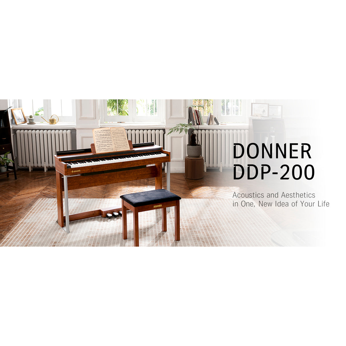 Piano Digital 88 Teclas/Banqueta Bush Cherry Ddp-200 Donner