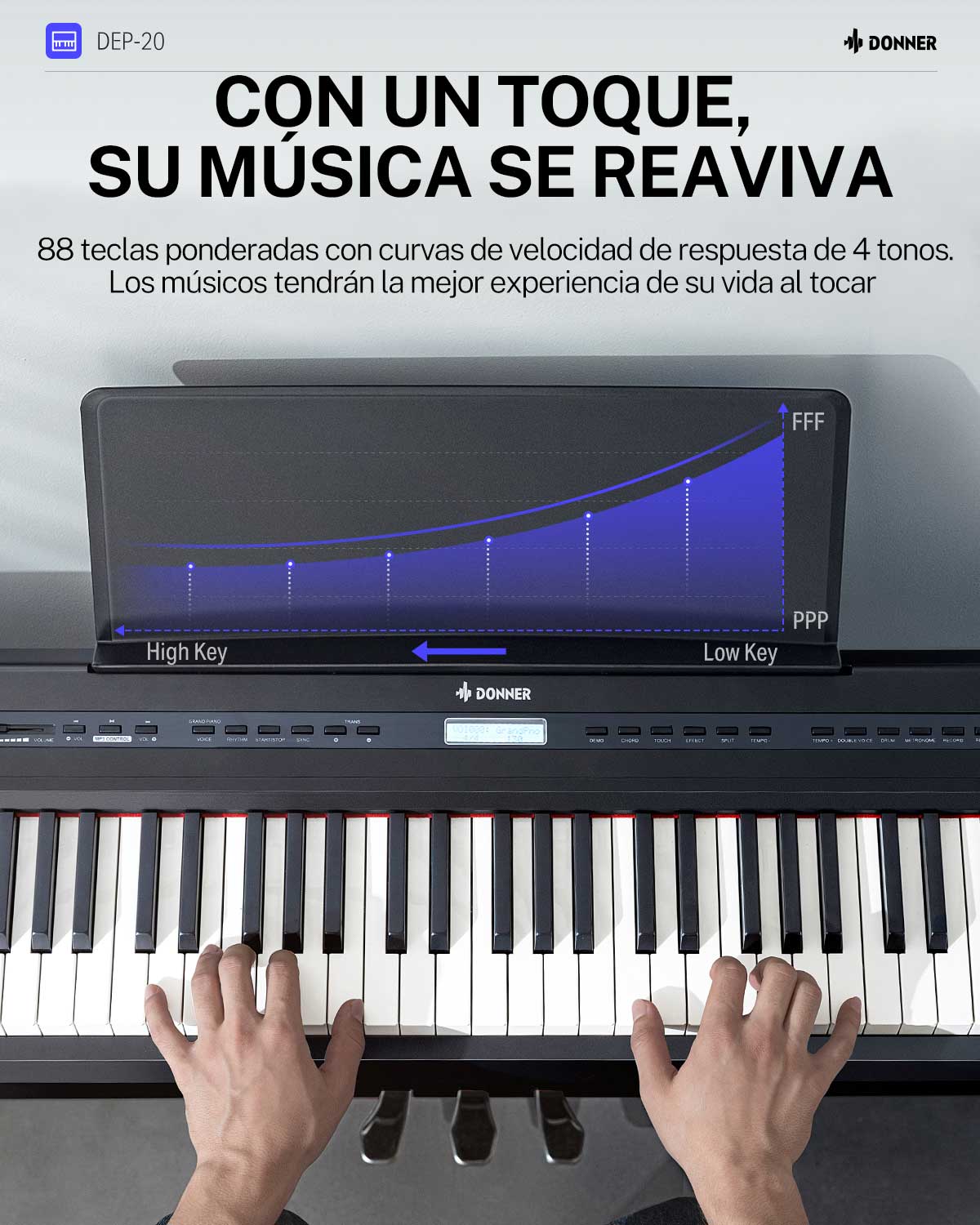 Piano Digital 88 Teclas Semi-Contra pesadas Dep20 Donner