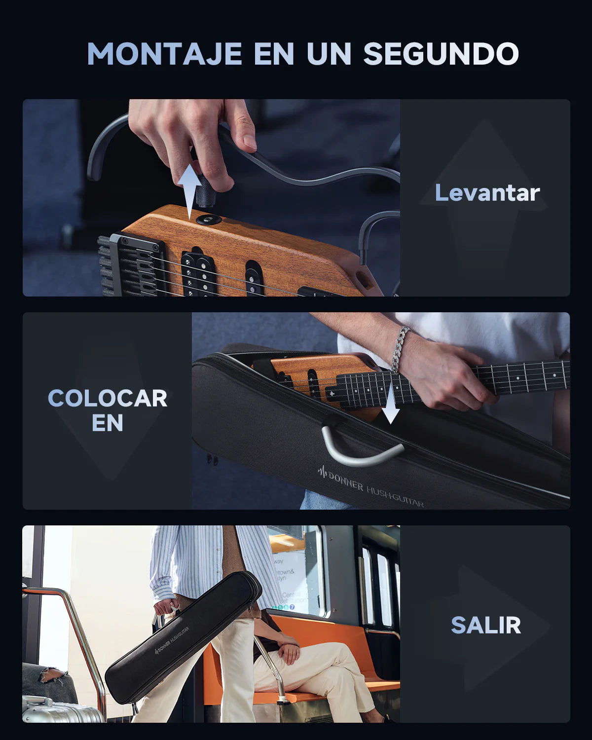 Guitarra Electrica Travel Natural Hush-X Natural Donner