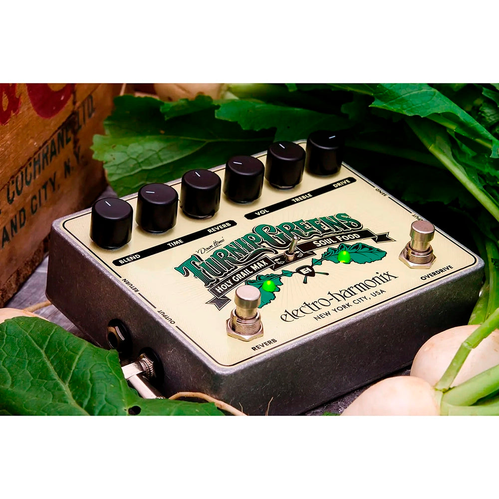 Pedal Efecto Guitarra ElectroHarmonix Overdrive/Reverb +Adaptador Corriente TURNIP GREENS