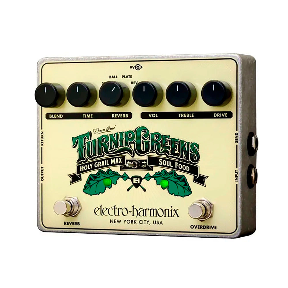 Pedal Efecto Guitarra ElectroHarmonix Overdrive/Reverb +Adaptador Corriente TURNIP GREENS