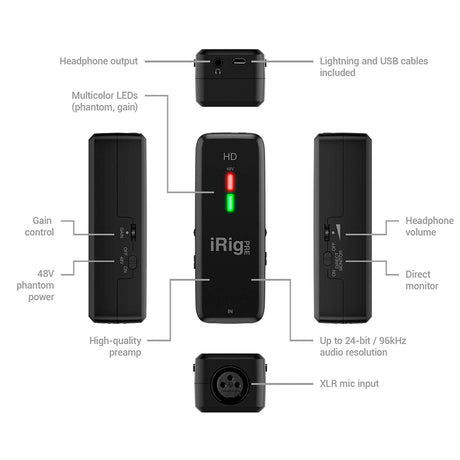 Interfaz de Audio Ik Multimedia para Microfono Irig Pre Hd (In:Xlr / Out:Lightning/Usb) IRIG-PREHD-IN