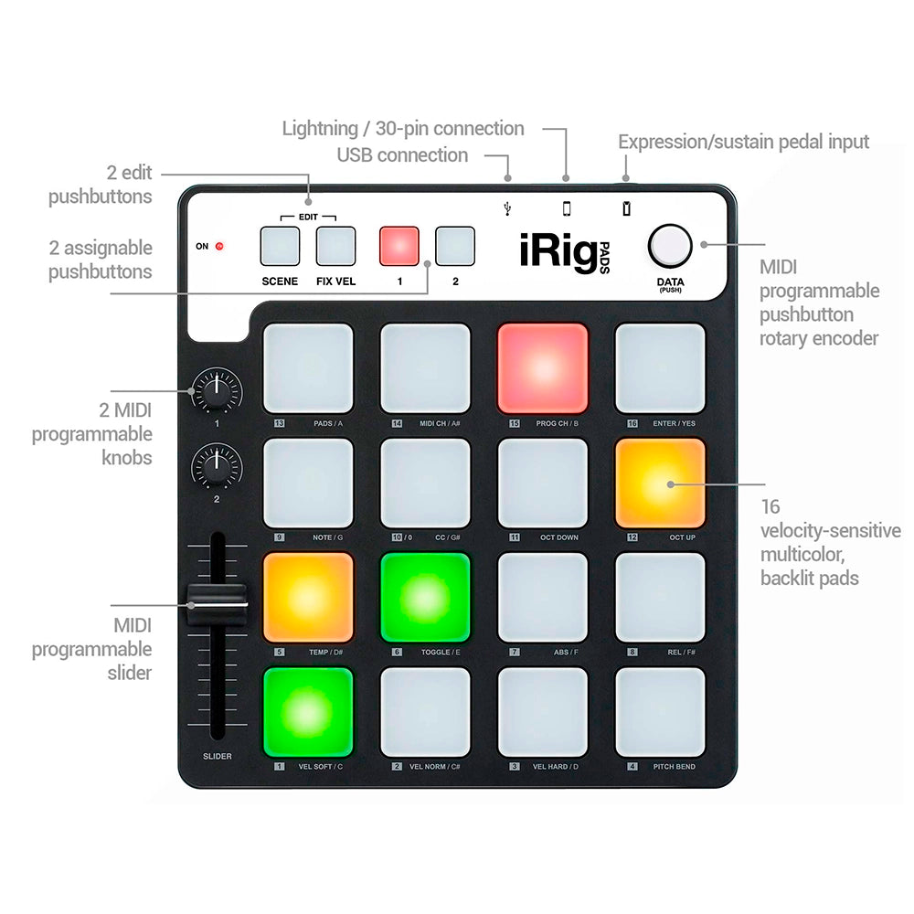 Controlador Ik Multimedia Ritmos 16 Pads Dispositivos Moviles iRig Pads