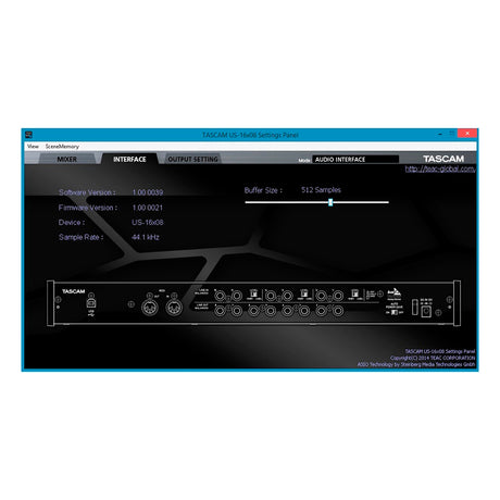 Interfaz de Audio Tascam Usb 24Bit/96Khz 16 Canales (In:8Xlr+6Trs+Midi Out:8Trs+Midi) US-16X08