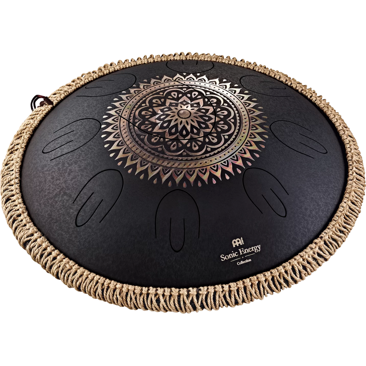 Tambor De Lengua 16" (Tongue Drum) Octave Steel D-Kurd 9 Notas Black Diseño Floral